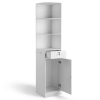 3-Tier Corner Salon Cabinet with 1 Door & 1 Drawer, 15mm E0 Grade Particleboard Matt White