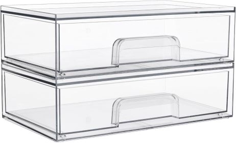 12.1''W Clear Stackable Storage Drawers,2 Pack Acrylic Plastic Organizers Bins for Makeup Palettes, Cosmetics, and Beauty Supplies,Ideal for Vanity