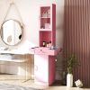 Stand Barber Station, Hair Styling Equipment with Glass Door, 3-Tier Shelf, Drawer, Cabinet, Dryer Tool Holders, Salon Spa Beauty Table Furniture