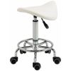 Saddle Stool PU Leather Adjustable Rolling Salon Chair White for Massage Spa Clinic Beauty Tattoo