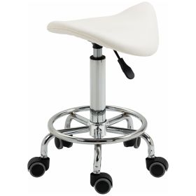 Saddle Stool PU Leather Adjustable Rolling Salon Chair White for Massage Spa Clinic Beauty Tattoo