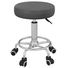 Vinsetto Salon Stool with Adjustable Height, PU Leather Barber Rolling Massage Tattoo Chair for Bar Beauty SPA, Grey