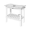 2-Tier Shower Bench, HDPE Weather Resistant Outdoor Side Table with Non-Slip Pads, Handles for Patio, Pool, White