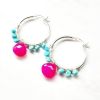 Pink and Sleeping Beauty Turquoise Silver Wire Wrap Hoop Earrings