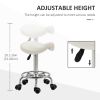 Saddle Stool PU Leather Adjustable Rolling Salon Chair White for Massage Spa Clinic Beauty Tattoo