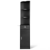 3-Tier Corner Salon Cabinet with 1 Door & 1 Drawer, 15mm E0 Grade Particleboard Matt Black