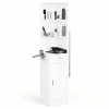 3-Tier Corner Salon Cabinet with 1 Door & 1 Drawer, 15mm E0 Grade Particleboard Matt White