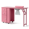 Nail Desk Folding Table, Pink MDF Manicure Station w/ 2 Drawers & 1 Door Cabinet for Nail Art Salon Home Beauty
