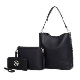 MKF Collection Wren Vegan Leather Women's Hobo with Pouch and Wristlet Wallet by Mia K- 3 pieces (Color: Black)