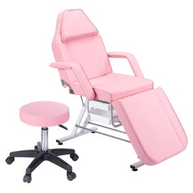 Massage Salon Tattoo Chair with Two Trays Esthetician Bed with Hydraulic Stool,Multi-Purpose 3-Section Facial Bed Table (Color: as Pic)