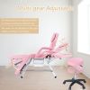 Massage Salon Tattoo Chair with Two Trays Esthetician Bed with Hydraulic Stool,Multi-Purpose 3-Section Facial Bed Table
