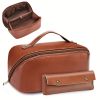 BAGMIND 2pcs Makeup Bag, Large Capacity Travel Cosmetic Bag, Portable Leather Peach Loft's Large Capacity Cosmetic Bag for a Girlfriend